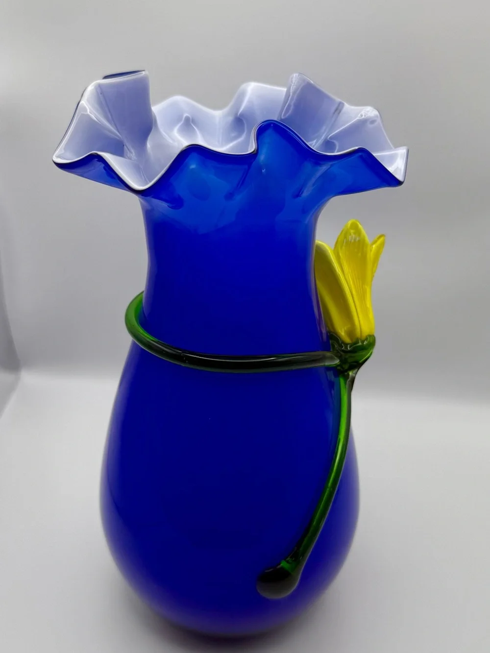 Vintage Cobalt Murano Style Art Glass Vase 9.5